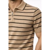 Erkek Triko Polo Yaka Fermuarlı Çizgili Tişört T-Shirt Yazlık Şık - Kahverengi