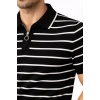 Erkek Triko Polo Yaka Fermuarlı Çizgili Tişört T-Shirt Yazlık Şık - Siyah