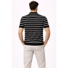Erkek Triko Polo Yaka Fermuarlı Çizgili Tişört T-Shirt Yazlık Şık - Siyah