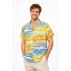 Erkek Tropikal Palmiye Desenli Kısa Kol Gömlek Yazlık Beach Tarz Rahat Kalıp - Desenli