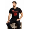 Erkek TÜRKİYE Ay Yıldız Baskılı 10 Numara Forma Tişört Taraftar T-Shirt - Siyah