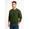 Erkek Üç İplik Düz Bisiklet Yaka SweatShirt - Haki
