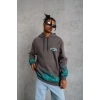 Erkek Üç İplik İçi Pamuklu Alev Baskılı Kapüşonlu Sweatshirt - Gri