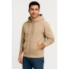 Erkek Üç İplik Kapüşonlu Tam Fermuarlı Kanguru Çepli SweatShirt Hoodie - Bej