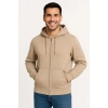 Erkek Üç İplik Kapüşonlu Tam Fermuarlı Kanguru Çepli SweatShirt Hoodie - Bej