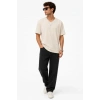 Erkek V Yaka Basic Tişört Kısa Kol Yazlık Regular Fit T-Shirt - Bej