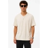 Erkek V Yaka Basic Tişört Kısa Kol Yazlık Regular Fit T-Shirt - Bej