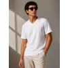Erkek V Yaka Basic Tişört Kısa Kol Yazlık Regular Fit T-Shirt - Beyaz