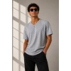 Erkek V Yaka Basic Tişört Kısa Kol Yazlık Regular Fit T-Shirt - Gri