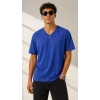 Erkek V Yaka Basic Tişört Kısa Kol Yazlık Regular Fit T-Shirt - Saks Mavisi