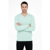 Erkek V Yaka Triko Kazak Yumuşak Dokulu Pamuklu Ince Dokuma, Uzun Kollu Rahat Regular Kalıp - Mint Yeşili