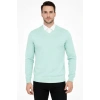 Erkek V Yaka Triko Kazak Yumuşak Dokulu Pamuklu Ince Dokuma, Uzun Kollu Rahat Regular Kalıp - Mint Yeşili