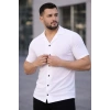 Erkek Waffle Kumaş Kısa Kollu Düğmeli Açık Yaka Regular Fit Gömlek - Beyaz