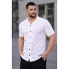 Erkek Waffle Kumaş Kısa Kollu Düğmeli Açık Yaka Regular Fit Gömlek - Beyaz