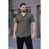 Erkek Waffle Kumaş Kısa Kollu Düğmeli Açık Yaka Regular Fit Gömlek - Haki