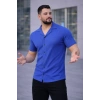 Erkek Waffle Kumaş Kısa Kollu Düğmeli Açık Yaka Regular Fit Gömlek - Saks Mavisi