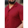 Erkek Waffle Kumaş Kısa Kollu Gömlek Şort Takım Regular Fit Yazlık İkili Set - Bordo