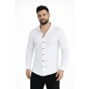 Erkek Waffle Kumaş Uzun Kollu Düğmeli Açık Yaka Regular Fit Gömlek - Beyaz