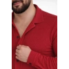 Erkek Waffle Kumaş Uzun Kollu Düğmeli Açık Yaka Regular Fit Gömlek - Kırmızı