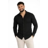 Erkek Waffle Kumaş Uzun Kollu Düğmeli Açık Yaka Regular Fit Gömlek - Siyah