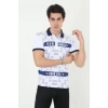 Erkek Yakalı Slim Fit Baskılı T-Shirt - Beyaz
