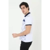 Erkek Yakalı Slim Fit Baskılı T-Shirt - Beyaz