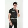Erkek Yakalı Slim Fit Baskılı T-Shirt - Siyah