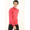 Erkek Yarım Boğaz Triko Kazak Yumuşak Dokulu Pamuklu Ince Dokuma, Uzun Kollu Rahat Regular Kalıp - Pembe