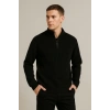 Erkek Yarım Fermuarlı Triko Kazak – Selanik Örgü, Dik Yaka, Pamuklu Dokuma, Regular Fit Uzun Kollu Kışlık Model - Siyah