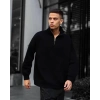 Erkek Yarım Fermuarlı Üç İplik Sweatshirt - Siyah