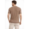 Erkek Yazlık Fitilli Triko Tişört Kısa Kol Bisiklet Yaka T-Shirt - Kahverengi