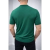 Erkek Yazlık Triko Dokuma Tişört Kısa Kol Bisiklet Yaka Örgü Desenli T-Shirt - Haki