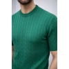 Erkek Yazlık Triko Dokuma Tişört Kısa Kol Bisiklet Yaka Örgü Desenli T-Shirt - Haki