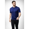 Erkek Yazlık Triko Dokuma Tişört Kısa Kol Bisiklet Yaka Örgü Desenli T-Shirt - Lacivert