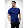 Erkek Yazlık Triko Dokuma Tişört Kısa Kol Bisiklet Yaka Örgü Desenli T-Shirt - Lacivert