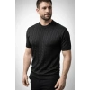 Erkek Yazlık Triko Dokuma Tişört Kısa Kol Bisiklet Yaka Örgü Desenli T-Shirt - Siyah