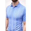 Erkek Yazlık Triko Dokuma Tişört Kısa Kol Polo Yaka T-Shirt - Bebek Mavisi
