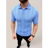 Erkek Yazlık Triko Dokuma Tişört Kısa Kol Polo Yaka T-Shirt - Bebek Mavisi