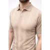 Erkek Yazlık Triko Dokuma Tişört Kısa Kol Polo Yaka T-Shirt - Bej