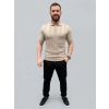 Erkek Yazlık Triko Dokuma Tişört Kısa Kol Polo Yaka T-Shirt - Bej