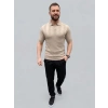Erkek Yazlık Triko Dokuma Tişört Kısa Kol Polo Yaka T-Shirt - Bej