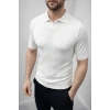 Erkek Yazlık Triko Dokuma Tişört Kısa Kol Polo Yaka T-Shirt - Beyaz