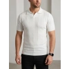 Erkek Yazlık Triko Dokuma Tişört Kısa Kol Polo Yaka T-Shirt - Beyaz