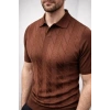 Erkek Yazlık Triko Dokuma Tişört Kısa Kol Polo Yaka T-Shirt - Kahverengi