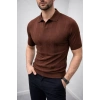 Erkek Yazlık Triko Dokuma Tişört Kısa Kol Polo Yaka T-Shirt - Kahverengi
