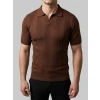 Erkek Yazlık Triko Dokuma Tişört Kısa Kol Polo Yaka T-Shirt - Kahverengi