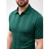 Erkek Yazlık Triko Dokuma Tişört Kısa Kol Polo Yaka T-Shirt - Koyu Yeşil