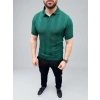 Erkek Yazlık Triko Dokuma Tişört Kısa Kol Polo Yaka T-Shirt - Koyu Yeşil