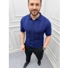 Erkek Yazlık Triko Dokuma Tişört Kısa Kol Polo Yaka T-Shirt - Lacivert