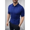 Erkek Yazlık Triko Dokuma Tişört Kısa Kol Polo Yaka T-Shirt - Lacivert